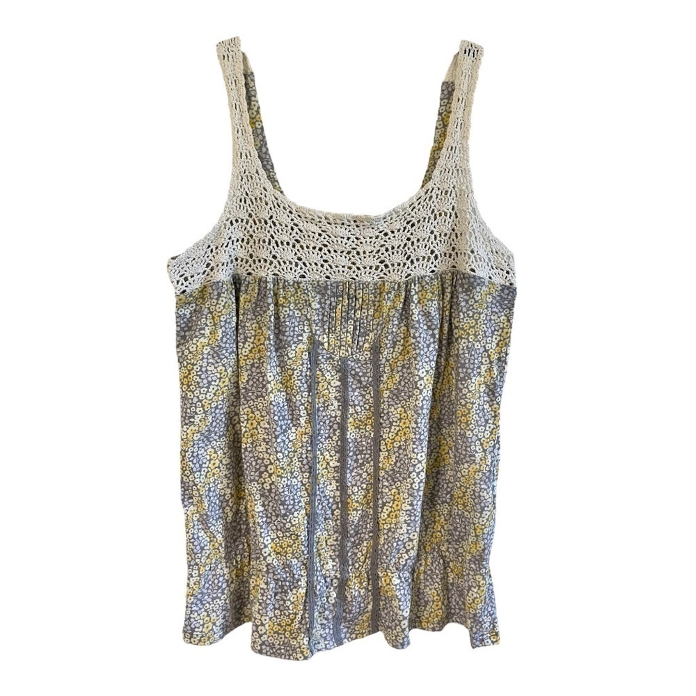 DECREE, SOFT & COMFORTABLE, FLORAL PEPLUM TANK TOP IN CREAM, YELLOW & GREY.SIZEL